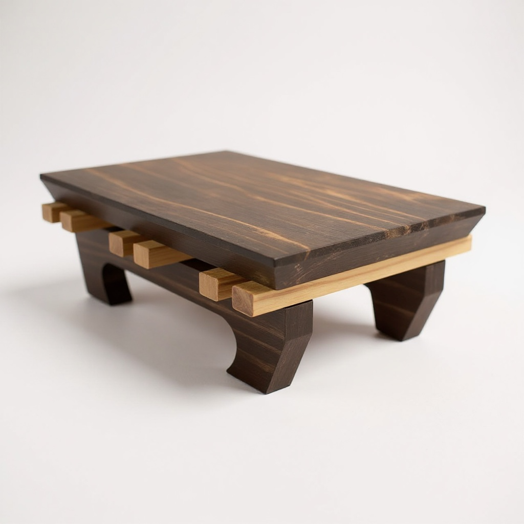 Wooden bonsai stand  with a medium brown finish on a white background