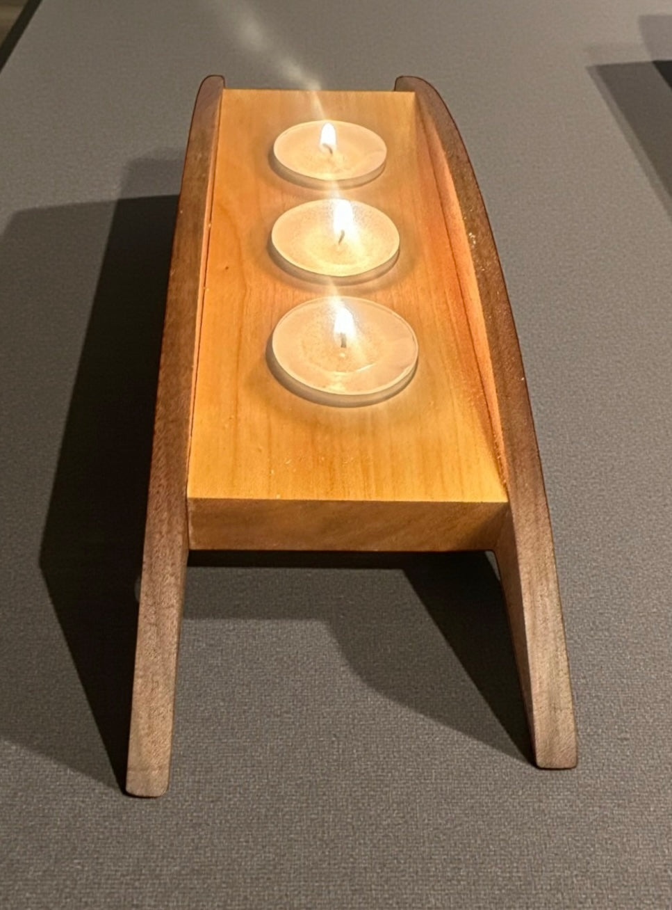 Walnut and Cherry Wood Tea Light Holder: Asian Inspired Candle Decor