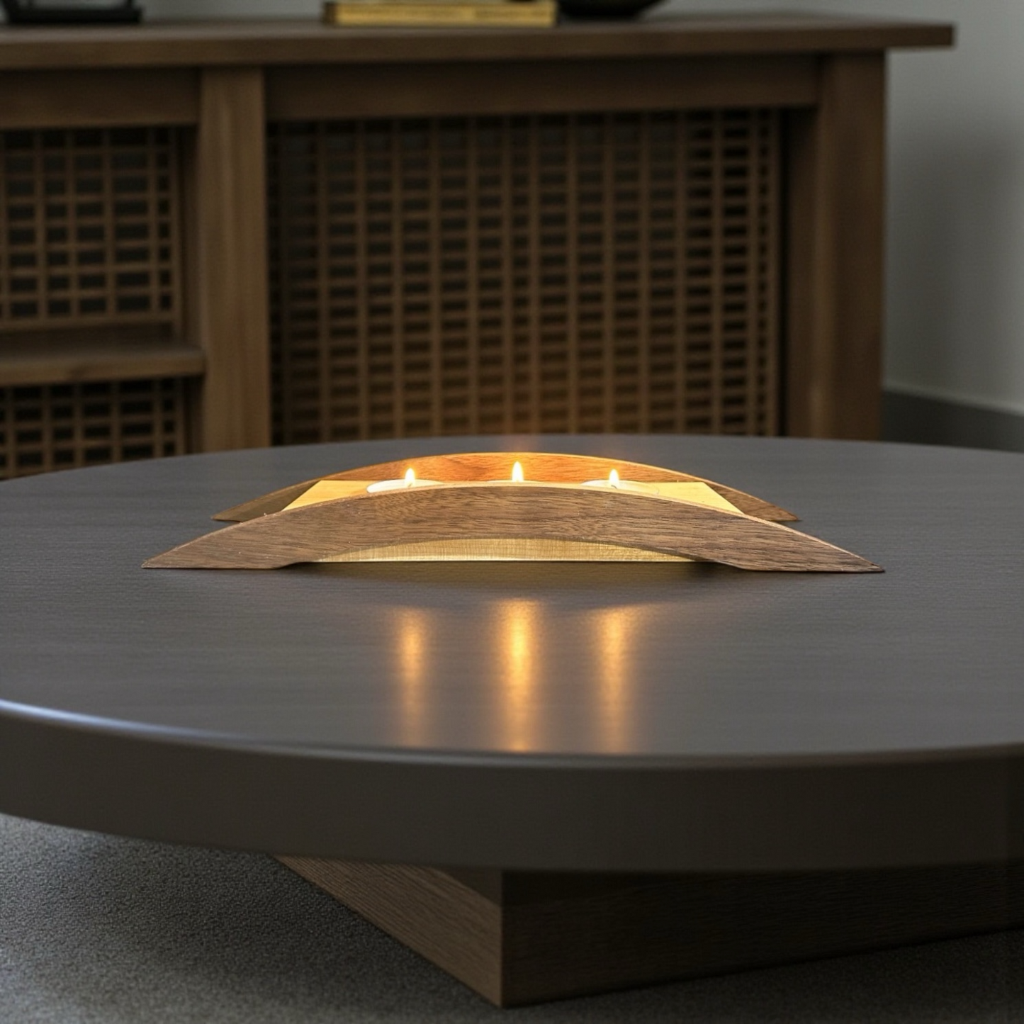 Walnut and Cherry Wood Tea Light Holder: Asian Inspired Candle Decor