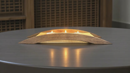 Walnut and Cherry Wood Tea Light Holder: Asian Inspired Candle Decor